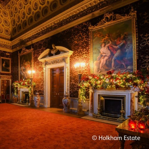 Stately Room at Holkham with decorated for Christmas